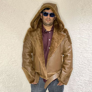 <b>Men's</b> Genuine <b>Leather</b> Hooded Biker <b>Jacket</b> With Fur Lining Clothing Zipper Closure Winter Moto Style Thick Coat <b>Leather</b> <b>Jacket</b> - Product Image 2