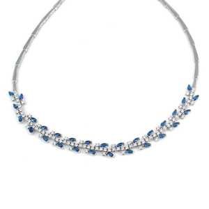 925 Sterling Silver White <b>Blue</b> Round Stone <b>Necklace</b> Leaf Motif Waterway Design Diamond Women Wedding Marquise Cut - Product Image 3
