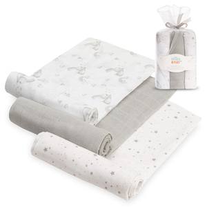 SWADDLES 80X80-PACK3-Gris Modelo CONEJITOS ESTRELLAS Técnica de Tejido con Patrón de Personajes - Product Image 1