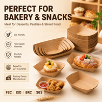 Bandeja de Papel Kraft con Borde Plegado, Diseño Kraft para Servir Papas Fritas, Suministro con Logotipo Personalizado