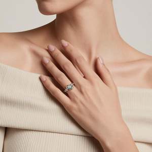 Jeulia Moon & Star Bypass Moss Agate Emerald Cut Engagement <b>Ring</b> - Product Image 5