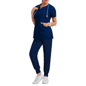 Top y pantalones personalizados de enfermería para hospital para mujer, conjuntos de uniformes médicos de manga corta ajustados elásticos para correr - Product Image 1