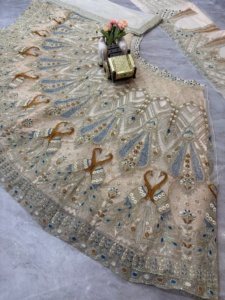 Lehenga choli ตาข่ายเนื้อนิ่มระดับพรีเมี่ยม4เมตรพร้อมกระป๋องและชั้นผ้าใบสวมใส่ในงานปาร์ตี้ - Product Image 3