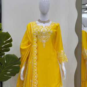 ชุดผ้าไหมที่สวยงามสำหรับผู้หญิงชุดปาร์ตี้ salwar kameez ด้านบนล่างและชุด dupatta พร้อมด้ายและงานปักเลื่อม - Product Image 1