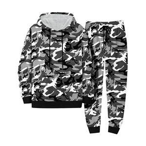Conjunto Deportivo Personalizable para Hombre, Sudadera con Capucha de Felpa de Algodón con Estampado de Camuflaje, Pantalones Deportivos Holgados, Estilo Urbano - Product Image 1