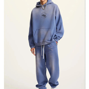 Survêtements pour hommes vintage personnalisés ensemble deux pièces délavé à l'acide combinaison de survêtement évasée avec impression écran DTG jogging à capuche et pantalon de survêtement - Product Image 1