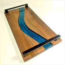 Plato de servicio de resina de madera de acacia para fiesta y bar que sirve madera de mango natural y bandeja de resina para café y desayuno - Product Image 6