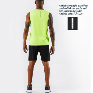 Men's <b>Neon</b> <b>Green</b> Sleeveless Tank <b>Top</b> O-Neck Quick Dry Sporty Fit Knitted Polyester Workout Wear - Product Image 6