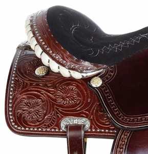 Selle de cheval de course en cuir Western Barrel avec main classique | Conception usinée, disponible en plusieurs couleurs et tailles - Product Image 5