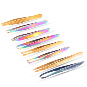 Pinzas para cejas de acero inoxidable con punta puntiaguda diseñada en un ángulo de 45 grados para un desplumado preciso e indoloro profesional - Product Image 4