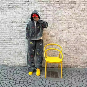 Conjunto Deportivo Personalizado para Hombre, Talla Grande, Invierno, Estampado Sólido, 100% Algodón Grueso, Estilo Urbano, Bordado, Vintage, Lavado Ácido - Product Image 2