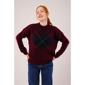 เสื้อสเวตเตอร์เบอร์กันดีลำลองแบบคอเต่าครึ่งตัวพร้อมลายด้านหน้าสำหรับฤดูใบไม้ร่วง ขายส่ง - Product Image 4