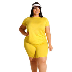 Ensemble de survêtement sportif d'été en coton à deux pièces pour femmes, décontracté, tricoté, respirant, t-shirt court - Product Image 5