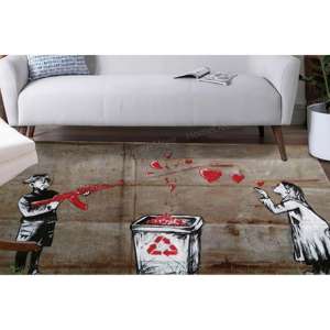 Tapis imprimé moderne Banksy Love, tapis antidérapant pour salon, avec tapis doux à poils - Product Image 4