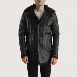 Furcliff <b>Men's</b> Black <b>Leather</b> Bomber <b>Jacket</b> Winter Windproof and Breathable Heated and Anti-Bacterial Features - Product Image 1
