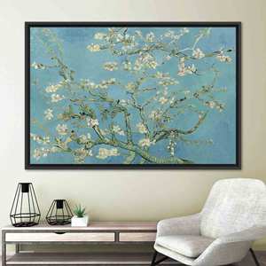 Toile imprimée : L'amande en fleurs de Vincent Van Gogh, 1P : encadrée en noir - Product Image 1