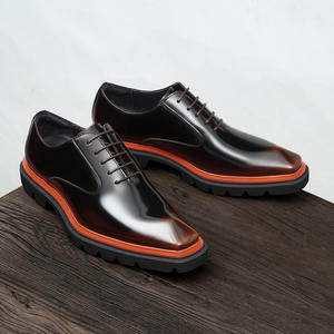 Zapatos Oxford de cuero genuino con bloques de color para hombre, con cordones, suela gruesa, estilo británico, pulidos, para boda, formales. - Product Image 5