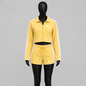 Unisex Adults <b>Yellow</b> Two-Piece <b>Tracksuit</b> Long Sleeve Drawstring Shorts Sporty Solid Color Breathable Lightweight Spring Wear - Product Image 1