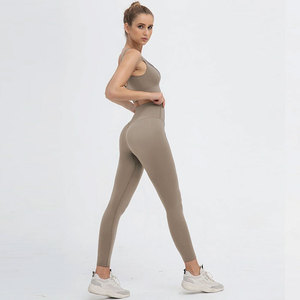 Ensembles de yoga pour femmes taille haute leggings à motif solide avec soutien-gorge bonne qualité style tendance dernier design logo sur la taille - Product Image 2