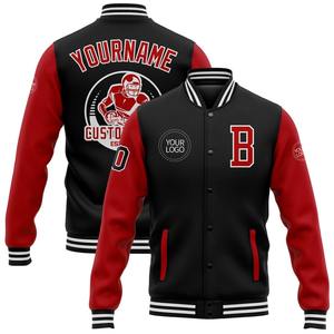 Bomber personnalisé noir rouge-blanc Full-Snap Varsity Letterman deux tons veste coupe-vent Streetwear vintage hommes Varsity Jacket - Product Image 1