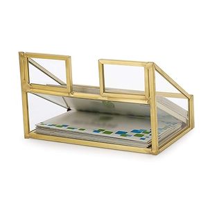 ที่ใส่นามบัตรตกแต่งทำจากทองเหลืองและแก้วงานฝีมือสวยงามสำหรับผู้ถือบัตรตกแต่งสำนักงานและโรงแรม - Product Image 5