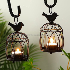 Set 2 Small <b>Black</b> Metal Outdoor Candleholders Home Decorative Birdcage Votive Tealight <b>Candlestick</b> Holders Elegant Bird Design - Product Image 2