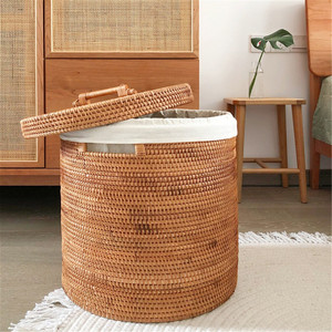 Round Rattan <b>Woven</b> Storage <b>Basket</b> With Lid,Clothes Storage <b>Basket</b>,Toy Storage <b>Basket</b>,Hotel and Home Stay Clothes <b>Basket</b> - Product Image 2
