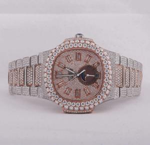 Montre-bracelet de luxe pour homme, style hip-hop, diamant moissanite, clarté VVS, mouvement à quartz ETA, acier inoxydable, fabrication artisanale - Product Image 1