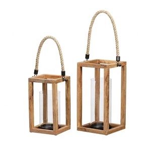 Modern Simple White Wooden <b>Lantern</b> Handmade <b>Candle</b> <b>Holder</b> with Jute Rope Handle for Home Decor or Christmas Occasions - Product Image 1