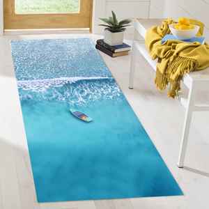 Alfombra Estampada con Paisaje Marino - Diseño de Olas del Océano y Vista Costera, Alfombra de Chenilla - Product Image 4