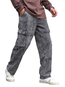 Pantalones vaqueros de carga resistentes para hombre, Pantalones vaqueros de pierna recta sueltos, estilo cómodo y duradero para ropa de calle, actividades informales y al aire libre - Product Image 4