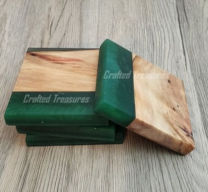 Nouveau style fait à la main thé rond meilleur sous-verre bois diamant motif résine meilleur sous-verre | Ensemble de 4 pour le bureau et la maison - Product Image 4