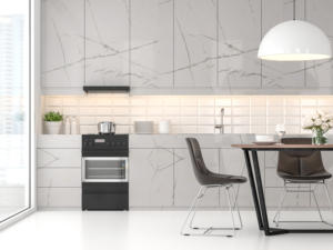 MGS 4801 BIANCO MARBLE LIGHT HPL Diseño de cocina elegante con acabado de superficie de piedra decorativa Características Diseño de cocina elegante - Product Image 3