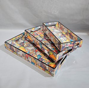 Juego de bandeja rectangular de madera de acacia de mármol personalizado de 3 piezas hecho a mano con elegante acabado liso para mesa de centro presentación de alimentos - Product Image 5