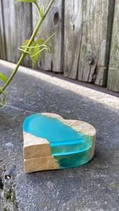 Boîte de mariage en forme de cœur bleu clair personnalisée plateau à double anneau pour les fiançailles stockage de bijoux d'hiver porte-bague de mariage élégant - Product Image 2