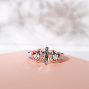 Jeulia Christian Faith Heart & <b>Cross</b> Round Cut Sterling <b>Silver</b> <b>Ring</b> - Product Image 6