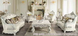 Conjunto de muebles de estilo barroco americano para sala de estar, conjunto de sofá tallado doble de madera de teca exclusiva, conjunto de sofá de 8 plazas - Product Image 6