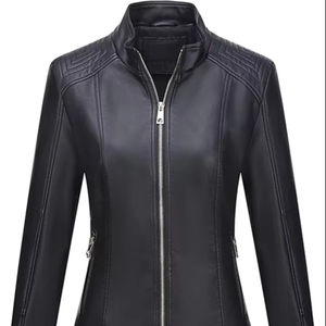Blouson aviateur en cuir d'agneau véritable pour femme, poches zippées, imperméable, service OEM, traitement brut, design imprimé - Product Image 1