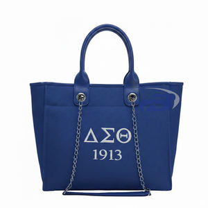 Delta Sigma Theta Sorority Durable Open Custom Blue Canvas Tote <b>Bag</b> Chain <b>Strap</b> Large Capacity Lightweight High Quality Fashion - Product Image 1