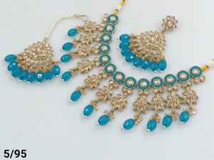 Indian Traditional Drop & Stone Flower Stylish Gold Plated and With Matching Earring and Maagtika Necklace Set for Women - Product Image 2