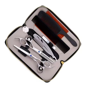 Kit de cisailles amincissantes pour coiffeur couleur argent de qualité supérieure 6 pièces beaux kits de coiffeur ciseaux de coiffeur avec étui à fermeture éclair en cuir - Product Image 4