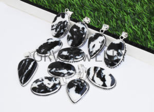 Lot en gros de pendentifs ethniques faits à la main en jaspe de buffle, plaqués argent sterling 925, parfaits pour les cadeaux de mariage et de fiançailles - Product Image 5