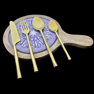 Ensemble de couverts de finition miroir doré en acier inoxydable 18/10 de mariage, couverts dorés, couverts en or mat - Product Image 4