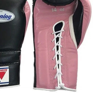 Gants de boxe à lacets Winning, noir et rose, cuir de qualité supérieure, gants d'entraînement de boxe professionnels, gants de sparring, édition femme, 8 oz, 14 oz - Product Image 3