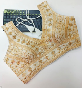 Material moderno Fentam Hevi Blusa de seda Strach Listo para la blusa Tiene un patrón abierto Froent y hermoso nudo de verano - Product Image 5