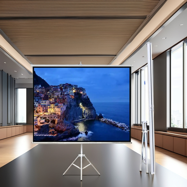72 Inch 16:9/4:3 Projection Screen with Housing Self-Locking Stand Portable Outdoor Manual Adjustable Tripod Projector Screen
