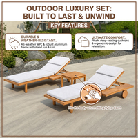 Chaise longue de piscine en bois imperméable OEM ODM avec roues mobiles, mousse blanche compressée, pour terrasse, siège individuel