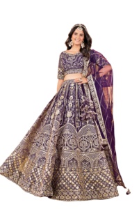 Lehenga Choli indien traditionnel de créateur en tissu filet, non cousu, dernière collection hiver, pour mariages et fêtes, coupe ajustée, broderie de sequins et de zari - Product Image 2