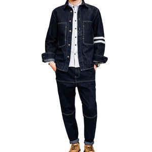 Costumes 2 pièces pour hommes, veste en jean à manches longues et jean slim, ensemble deux pièces Pas encore d'avis - Product Image 1