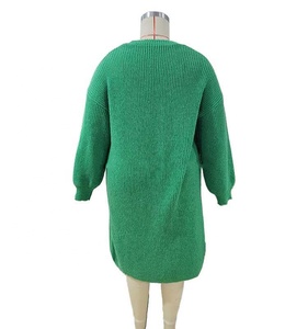 Cárdigan Largo Verde a Cuadros de Invierno con Bolsillo, Manga Regular, Suéter Holgado de Punto, Marca Privada OEM - Product Image 4